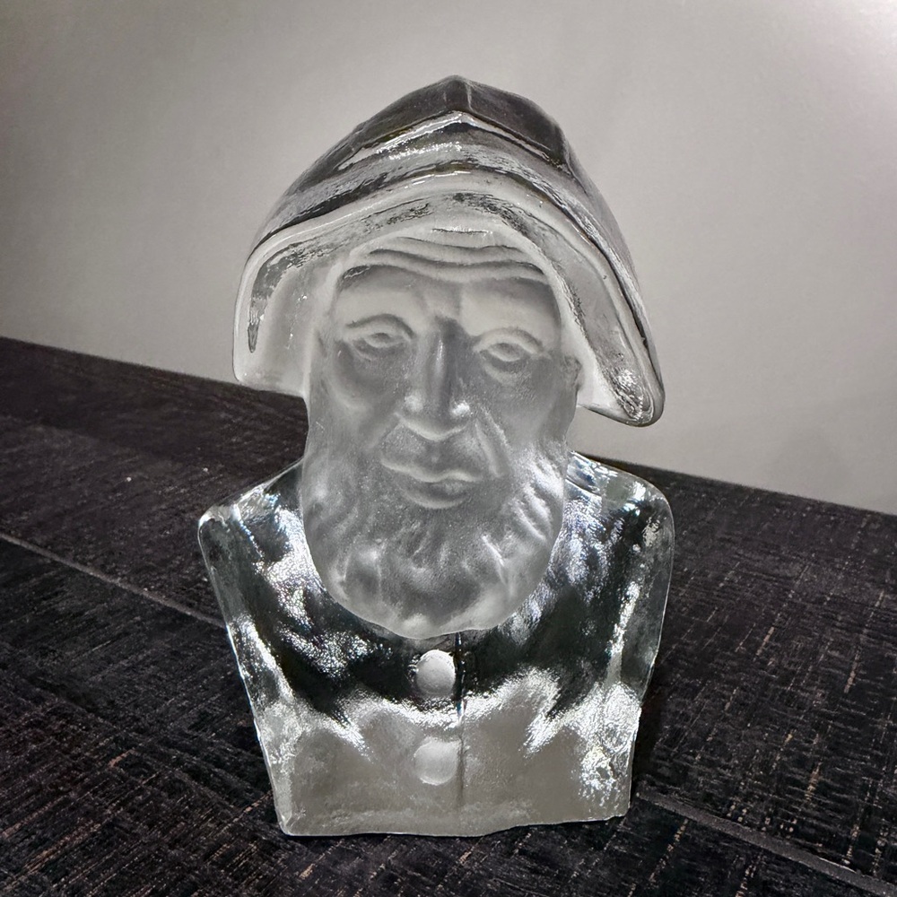 Vtg Viking Glass Fisherman Bookend Paperweight Frosted Sculpture Nautical 70’s